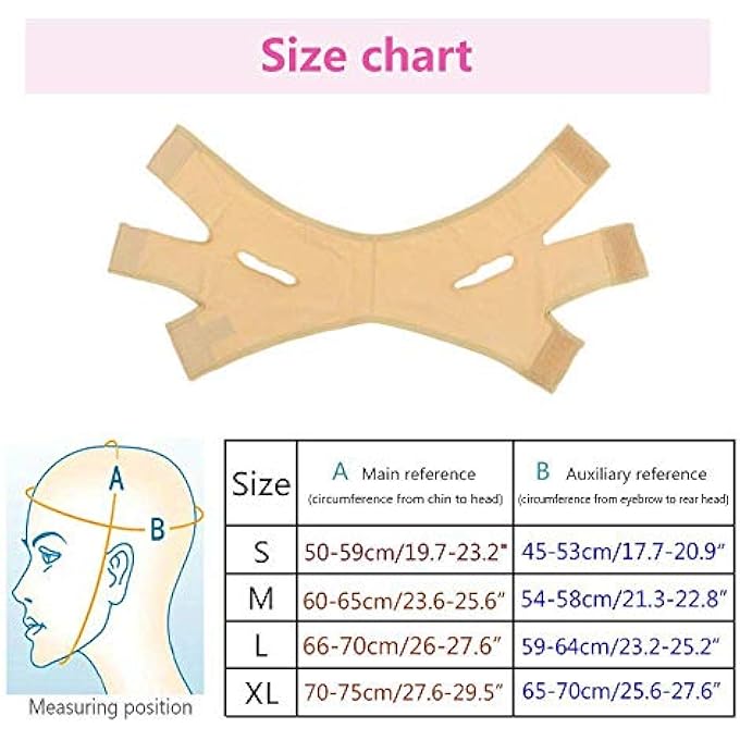 STRBOXONG حزام تخسيس الوجه، حزام قابل للتعديل رقيق ومتنفس لتقليل الذقن المزدوجة، أشكال وجه على شكل V، ضغط الرقبة، رفع الخدود، حزام مضاد للتجاعيد (صغير: 50-59 سم) - Image 2